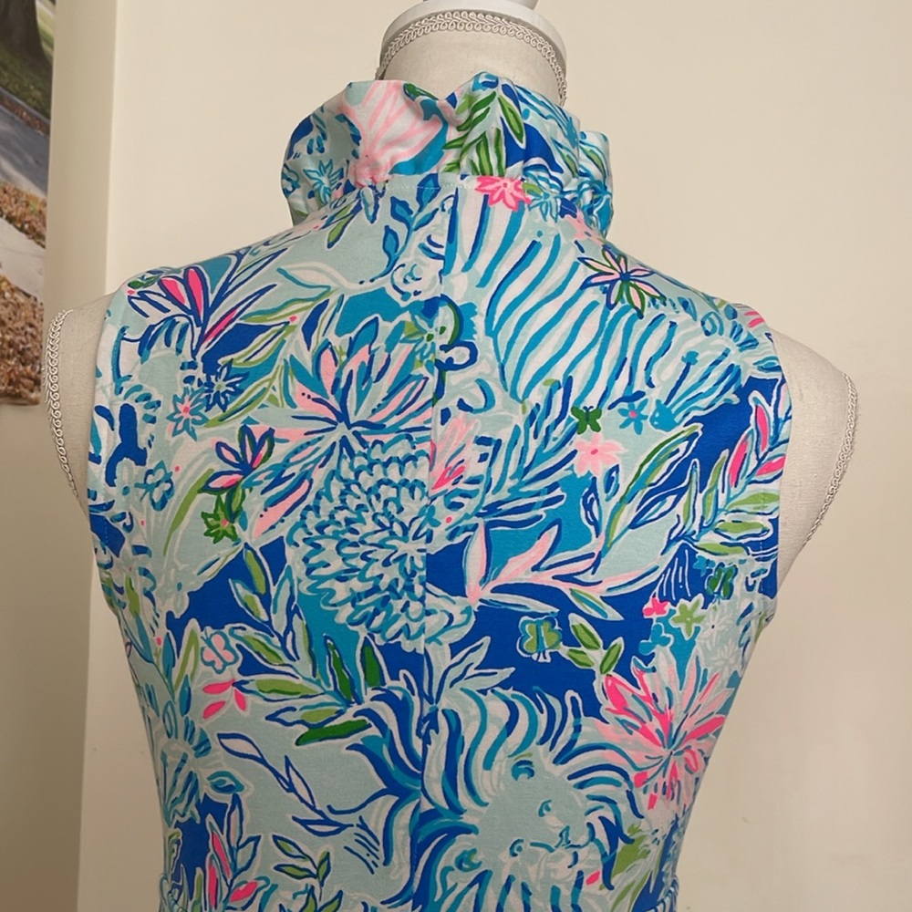 LILLY PULITZER COASTAL BLUE LION AROUND WRAP DRESS WITH RUFFLE - Picture 7 of 12